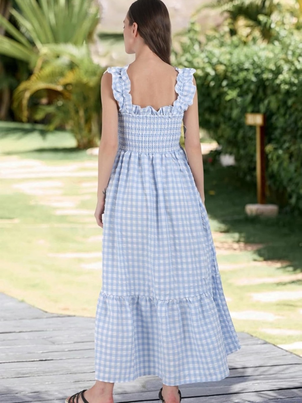 Blue Gingham Smocked Maxi Dress - Picture 2 of 6